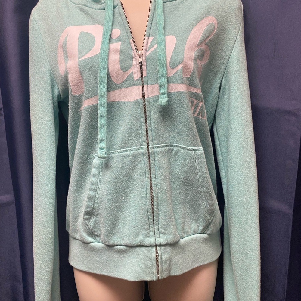 Pink Victoria secret size small zip up hoodie mint green